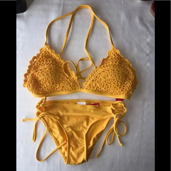 NWT Yellow Crochet Bikini - Picture 1 of 8